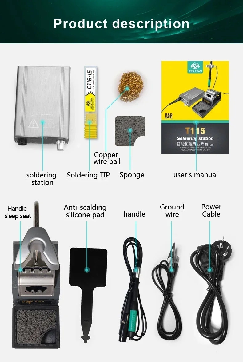 C115 Nano Soldering Iron Station - OSS T115 สถานีบัดกรีไฟฟ้าไมโครนาโน, หัวแร้งบัดกรี C115, การเชื่อมแบบให้ความร้อนอย่างรวดเร็วสำหรับการซ่อมแซมเมนบอร์ด
