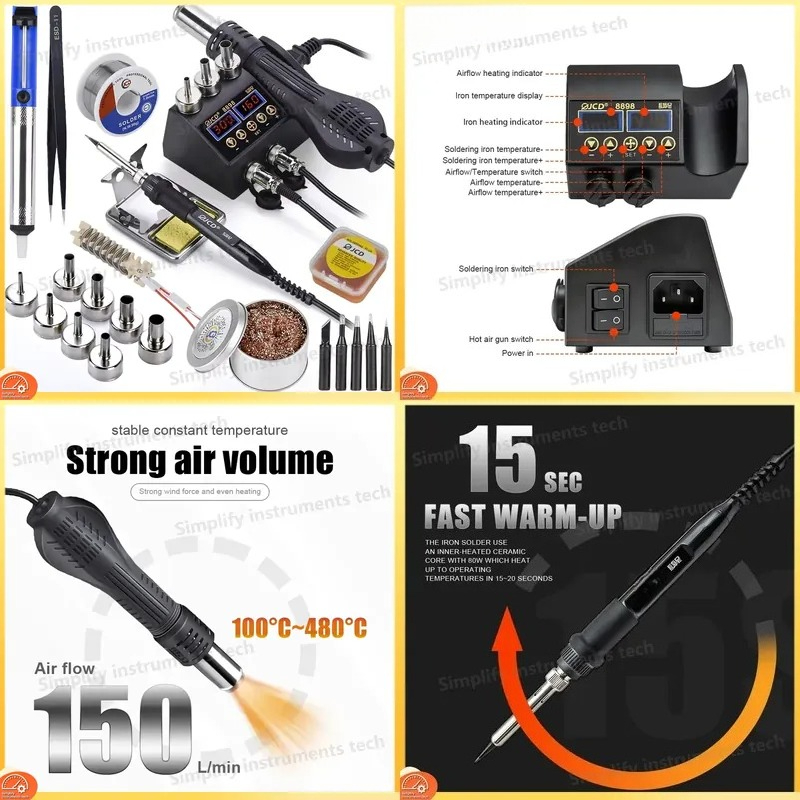 2 In 1 Soldering Rework Station 750W - สถานีบัดกรี 8898 750W 2 in 1
