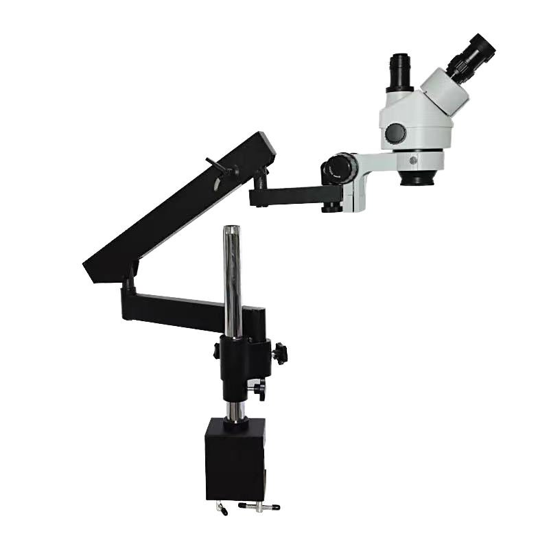 Articulating Arm Boom Stand Microscope - กล้องจุลทรรศน์สเตอริโอแบบสามตาพร้อมแขนยืดหยุ่นเคลื่อนไหวได้หลากหลาย สำหรับงานซ่อมแซมและศัลยกรรมสัตว์เลี้ยง