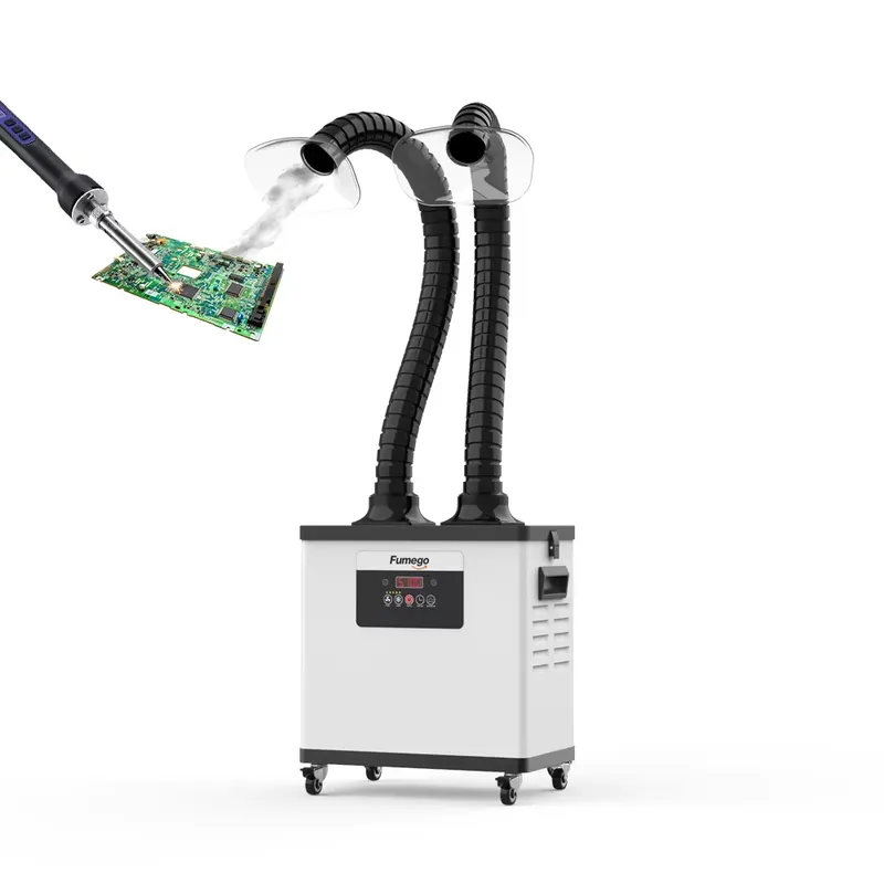 Fume Extractor Soldering Dual Arm - เครื่องดูดควัน DX1002 แบบสองแขน 200W สำหรับงานบัดกรีอิเล็กทรอนิกส์ และดูดซับควันจากการทำเครื่องหมายด้วยเลเซอร์ขนาดเล็กในโรงงาน