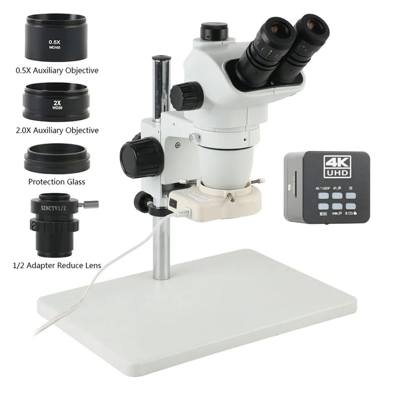 Simul-Focal Industrial Microscope 4K Hdmi - กล้องจุลทรรศน์สเตอริโอแบบสามตา 6.7X45X 3.5X ซิมูล-โฟคอล พร้อมกล้องดิจิตอล HDMI