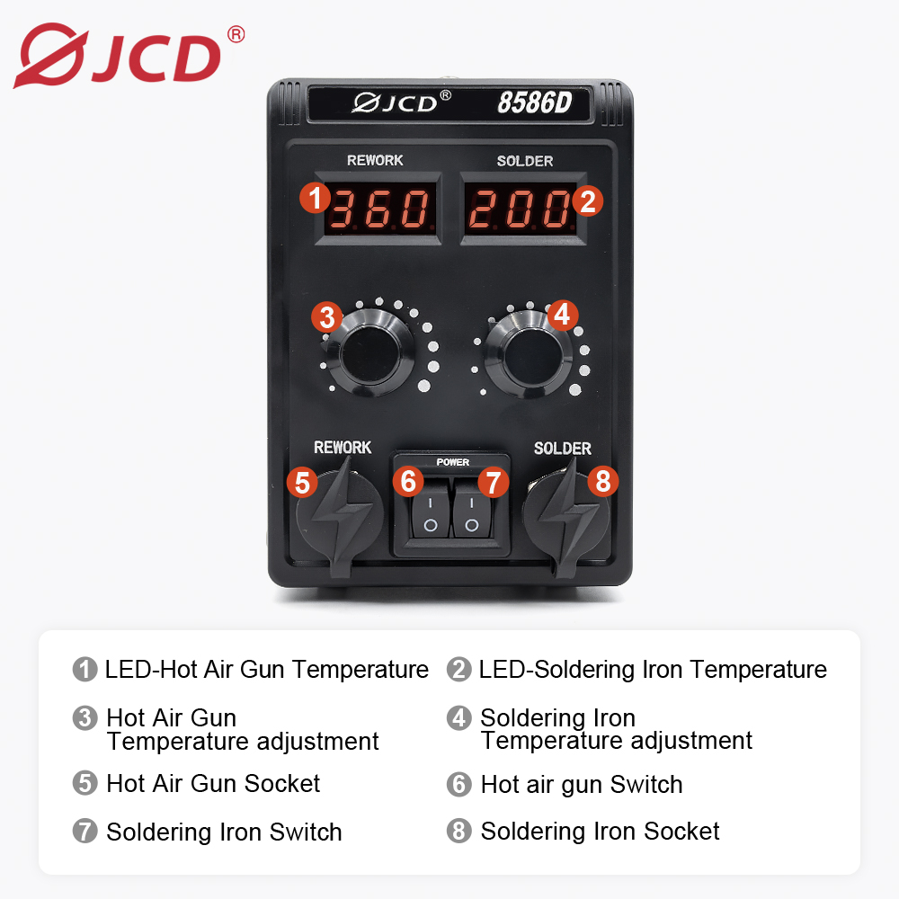 JCD 750W 8586D สถานีบัดกรี 2 I - 2 In 1 Soldering Rework Station 750W บทวิจารณ์และราคา